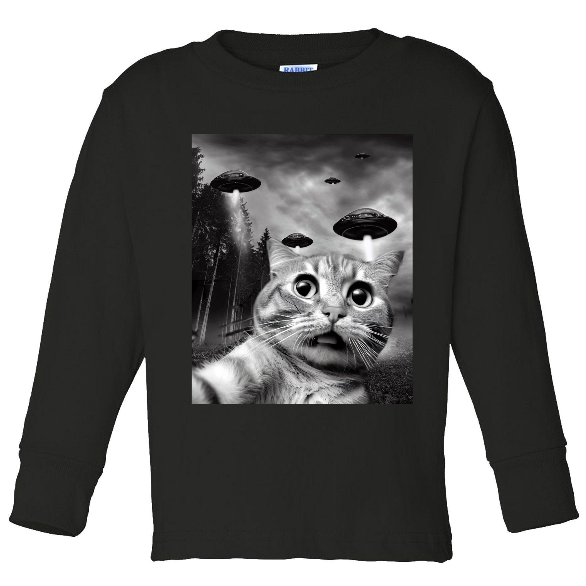 Alien UFO Funny Cat Selfie Toddler Long Sleeve Shirt