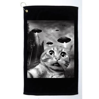 Alien UFO Funny Cat Selfie Golf Towel