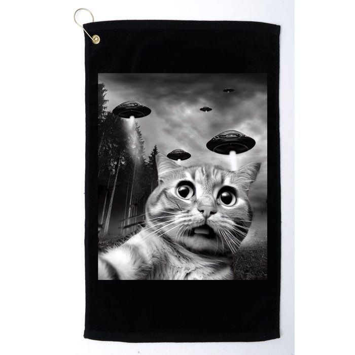 Alien UFO Funny Cat Selfie Golf Towel