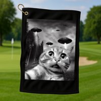 Alien UFO Funny Cat Selfie Golf Towel