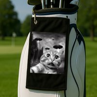 Alien UFO Funny Cat Selfie Golf Towel
