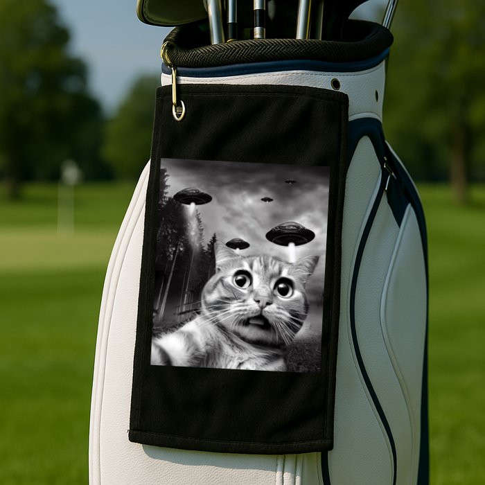 Alien UFO Funny Cat Selfie Golf Towel