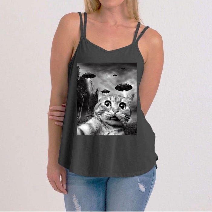 Alien UFO Funny Cat Selfie Women's Strappy Tank