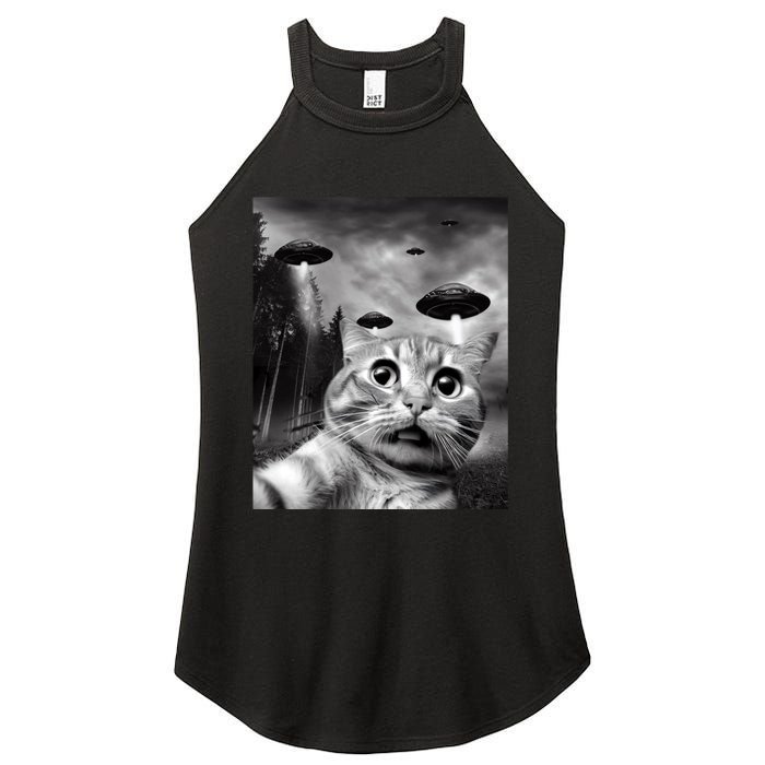 Alien UFO Funny Cat Selfie Women's Perfect Tri Rocker Tank