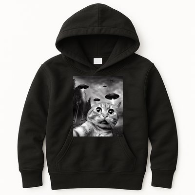 Alien UFO Funny Cat Selfie Kids Hoodie