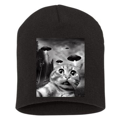 Alien UFO Funny Cat Selfie Short Acrylic Beanie