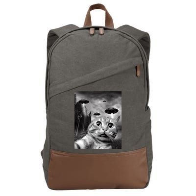 Alien UFO Funny Cat Selfie Cotton Canvas Backpack