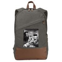 Alien UFO Funny Cat Selfie Cotton Canvas Backpack