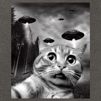 Alien UFO Funny Cat Selfie Cotton Canvas Backpack