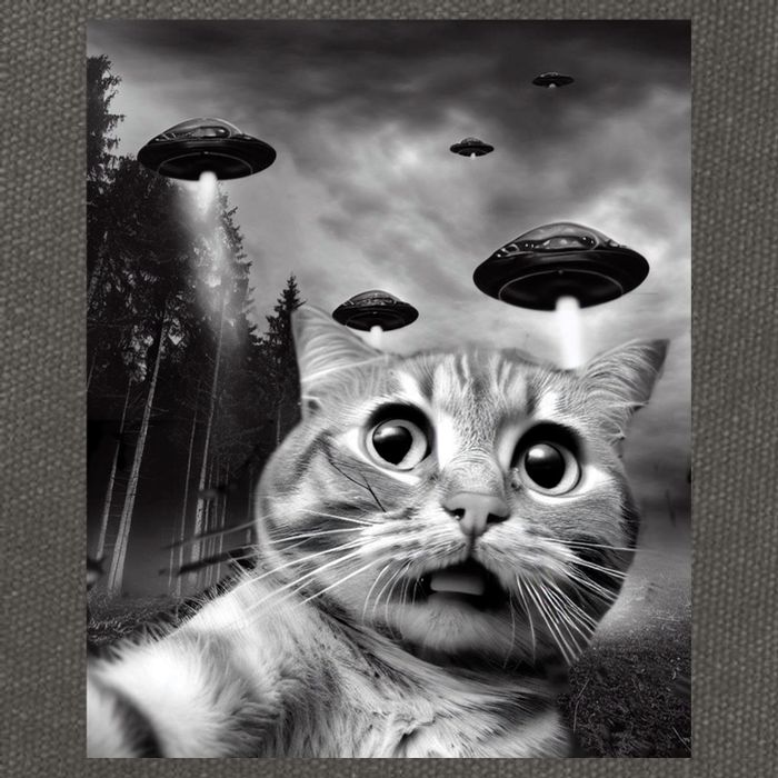 Alien UFO Funny Cat Selfie Cotton Canvas Backpack