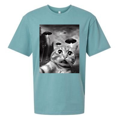 Alien UFO Funny Cat Selfie Sueded Cloud Jersey T-Shirt