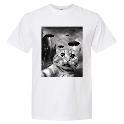 Alien UFO Funny Cat Selfie Garment-Dyed Heavyweight T-Shirt