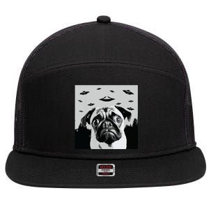 Alien UFO Funny Pug Dog Lover Men Women Kids 7 Panel Mesh Trucker Snapback Hat