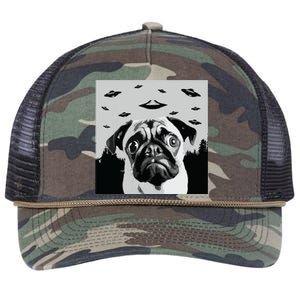 Alien UFO Funny Pug Dog Lover Men Women Kids Retro Rope Trucker Hat Cap