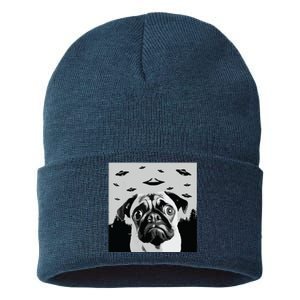 Alien UFO Funny Pug Dog Lover Men Women Kids Sustainable Knit Beanie