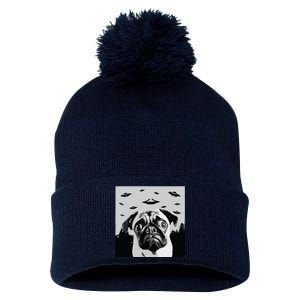 Alien UFO Funny Pug Dog Lover Men Women Kids Pom Pom 12in Knit Beanie