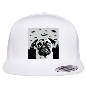 Alien UFO Funny Pug Dog Lover Men Women Kids Flat Bill Trucker Hat