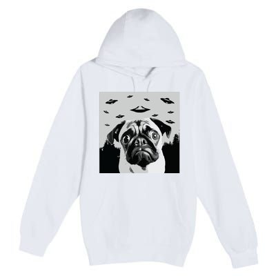 Alien UFO Funny Pug Dog Lover Men Women Kids Premium Pullover Hoodie