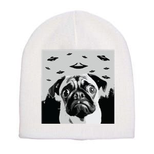 Alien UFO Funny Pug Dog Lover Men Women Kids Short Acrylic Beanie