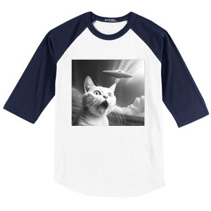 Alien UFO Funny Cat Baseball Sleeve Shirt