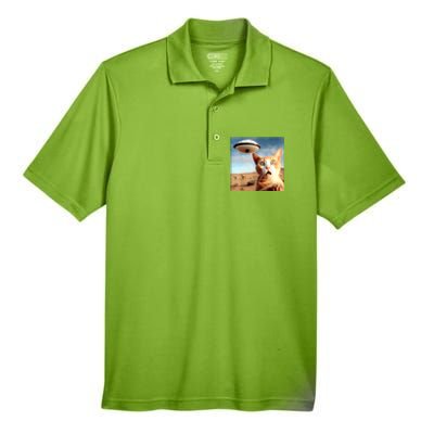 Alien UFO Funny Cat Selfie Men's Origin Performance Pique Polo