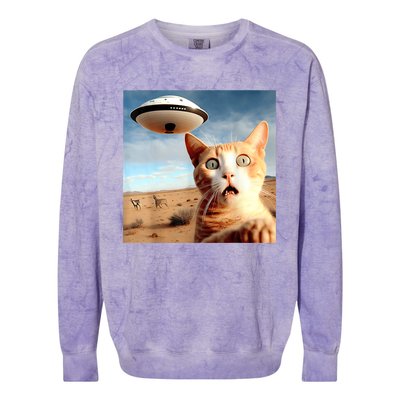 Alien UFO Funny Cat Selfie Colorblast Crewneck Sweatshirt