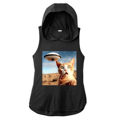 Alien UFO Funny Cat Selfie Ladies PosiCharge Tri-Blend Wicking Draft Hoodie Tank