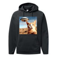 Alien UFO Funny Cat Selfie Performance Fleece Hoodie