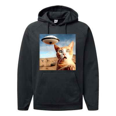 Alien UFO Funny Cat Selfie Performance Fleece Hoodie