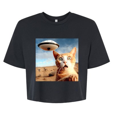 Alien UFO Funny Cat Selfie Bella+Canvas Jersey Crop Tee