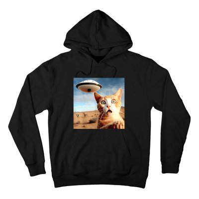 Alien UFO Funny Cat Selfie Hoodie