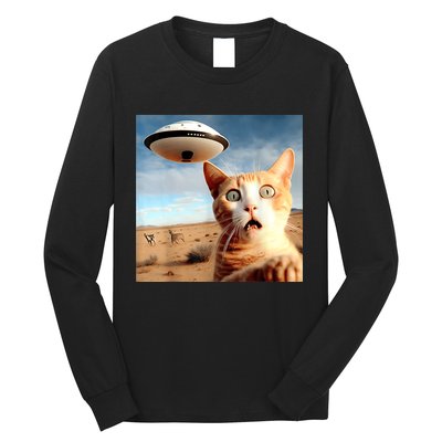 Alien UFO Funny Cat Selfie Long Sleeve Shirt