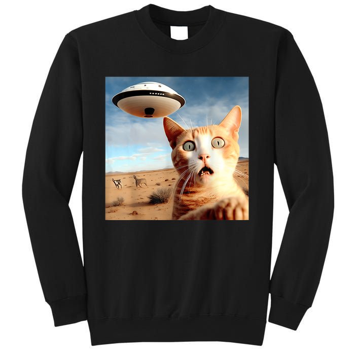 Alien UFO Funny Cat Selfie Sweatshirt