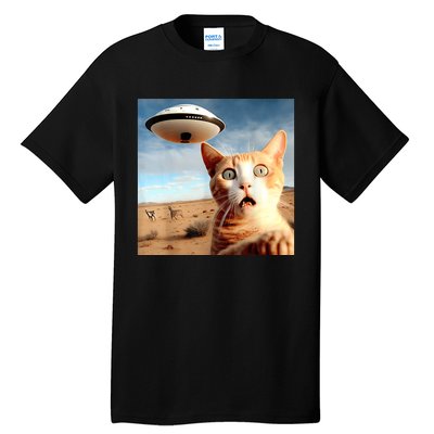 Alien UFO Funny Cat Selfie Tall T-Shirt