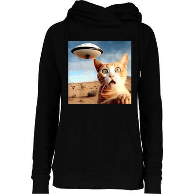 Alien UFO Funny Cat Selfie Womens Funnel Neck Pullover Hood