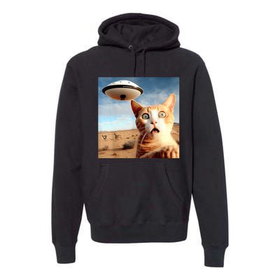 Alien UFO Funny Cat Selfie Premium Hoodie