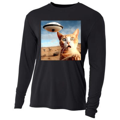 Alien UFO Funny Cat Selfie Cooling Performance Long Sleeve Crew