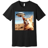 Alien UFO Funny Cat Selfie Premium T-Shirt