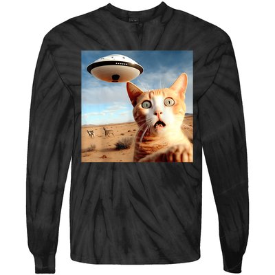 Alien UFO Funny Cat Selfie Tie-Dye Long Sleeve Shirt