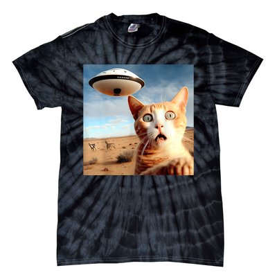 Alien UFO Funny Cat Selfie Tie-Dye T-Shirt