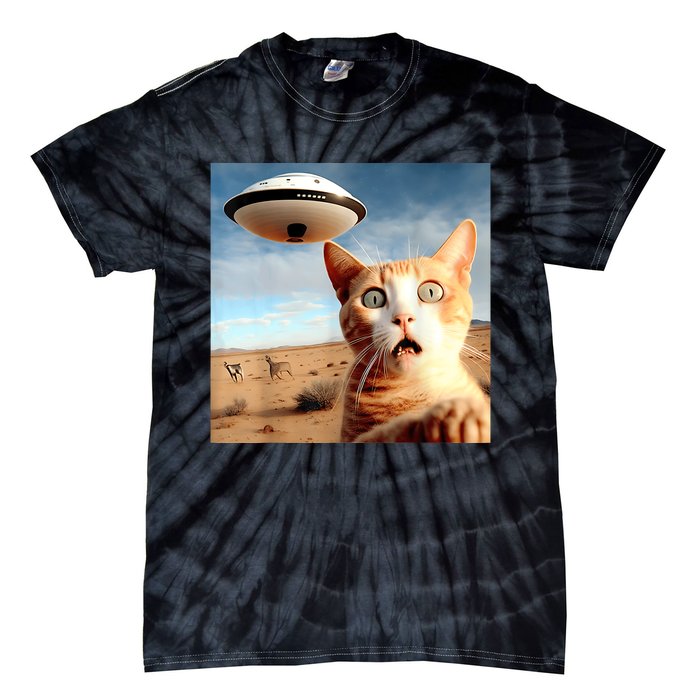 Alien UFO Funny Cat Selfie Tie-Dye T-Shirt