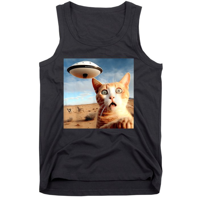 Alien UFO Funny Cat Selfie Tank Top