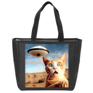 Alien UFO Funny Cat Selfie Zip Tote Bag