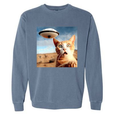 Alien UFO Funny Cat Selfie Garment-Dyed Sweatshirt