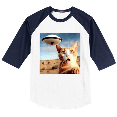 Alien UFO Funny Cat Selfie Baseball Sleeve Shirt