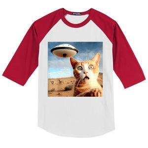 Alien UFO Funny Cat Selfie Kids Colorblock Raglan Jersey