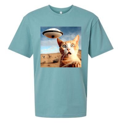 Alien UFO Funny Cat Selfie Sueded Cloud Jersey T-Shirt