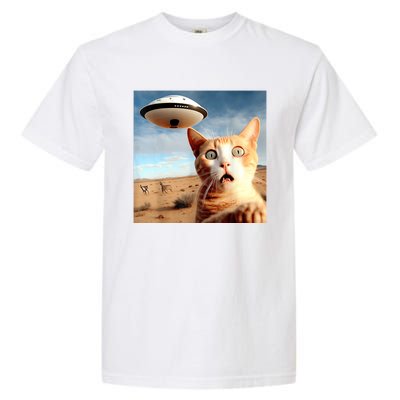 Alien UFO Funny Cat Selfie Garment-Dyed Heavyweight T-Shirt