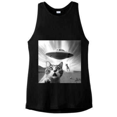 Alien UFO Funny Cat Selfie Ladies PosiCharge Tri-Blend Wicking Tank