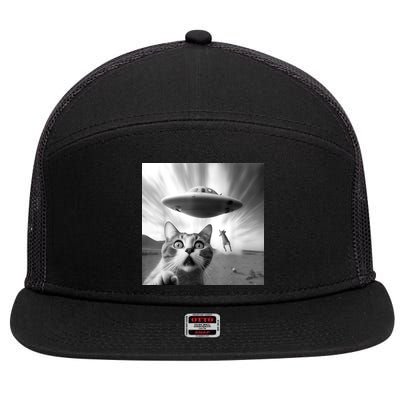 Alien UFO Funny Cat Selfie 7 Panel Mesh Trucker Snapback Hat